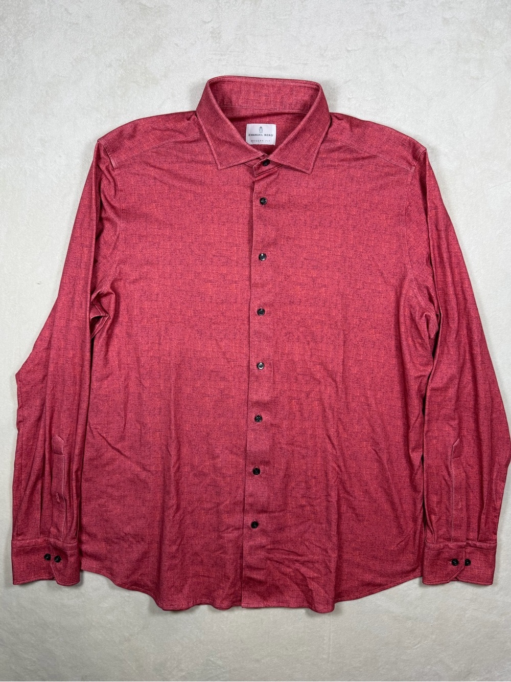 Mens Emanuel Berg XL Casual Long-Sleeve Button-Down Stretch Shirt in Heather Red